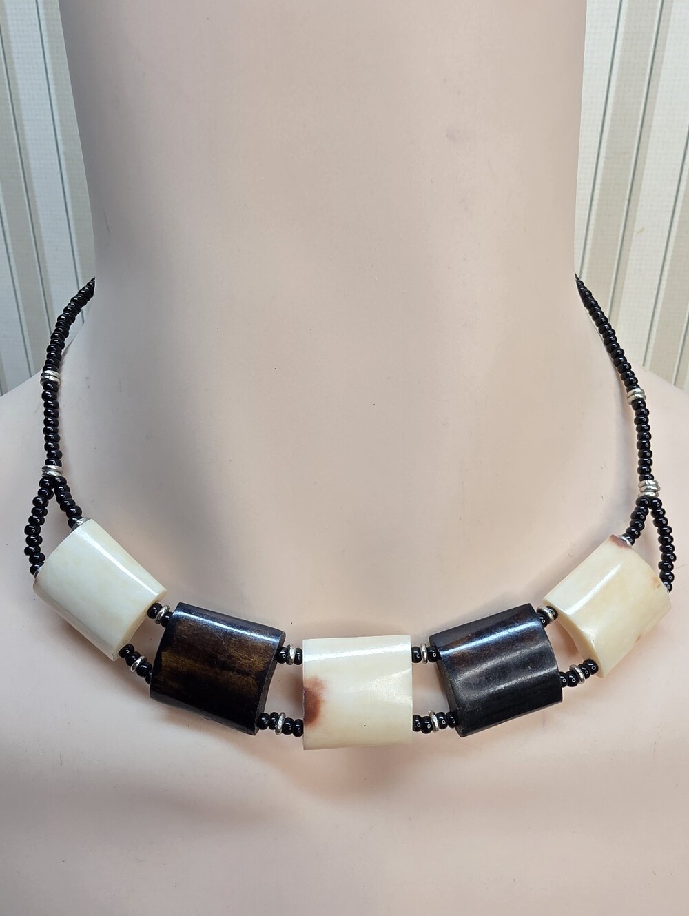 African Tribal Bone & Horn Necklace Unisex Boho Statement Collar